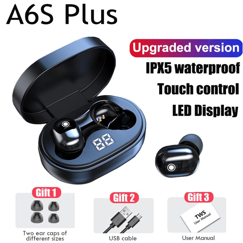 PJD A6S Plus TWS Wireless Bluetooth Headsets Earphones Stereo Headphones Sport Noise Cancelling Mini Earbuds for All Smart Phone