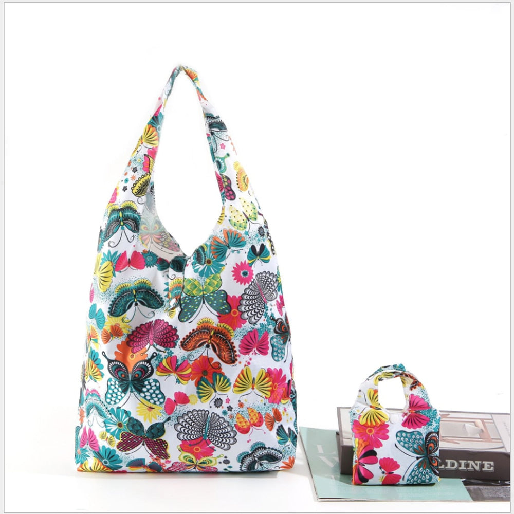 Large Eco-Friendly Shopping bag foldable polyester bag environmmental grocery bags folding Pocket Tote Portable Shoulder Handbag