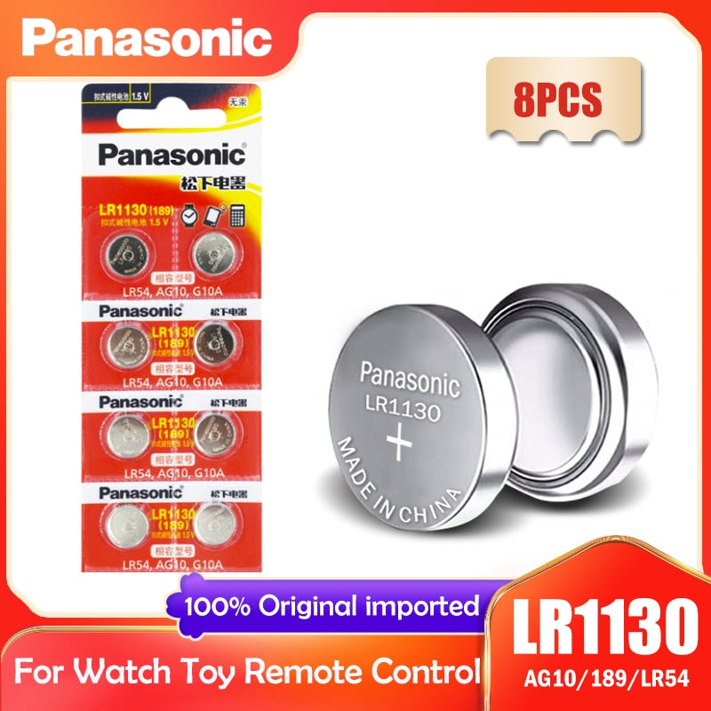 8PCS Panasonic LR1130 LR 1130 1.5V Button Cell Coin 189 AG10 V10GA L1131 SR1130W SR1130 389 LR54 SR54 Watch Alkaline Battery