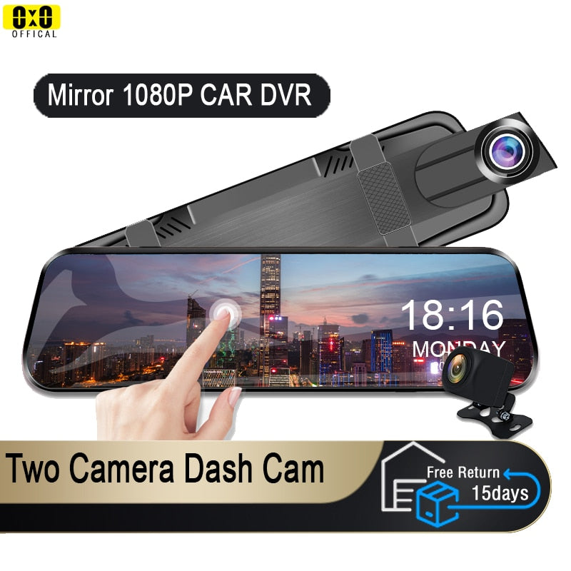 Car DVR Touch Screen Stream Media Dual Lens Video Recorder Rearview mirror Dash cam Front and Rear camera Mirror Black box