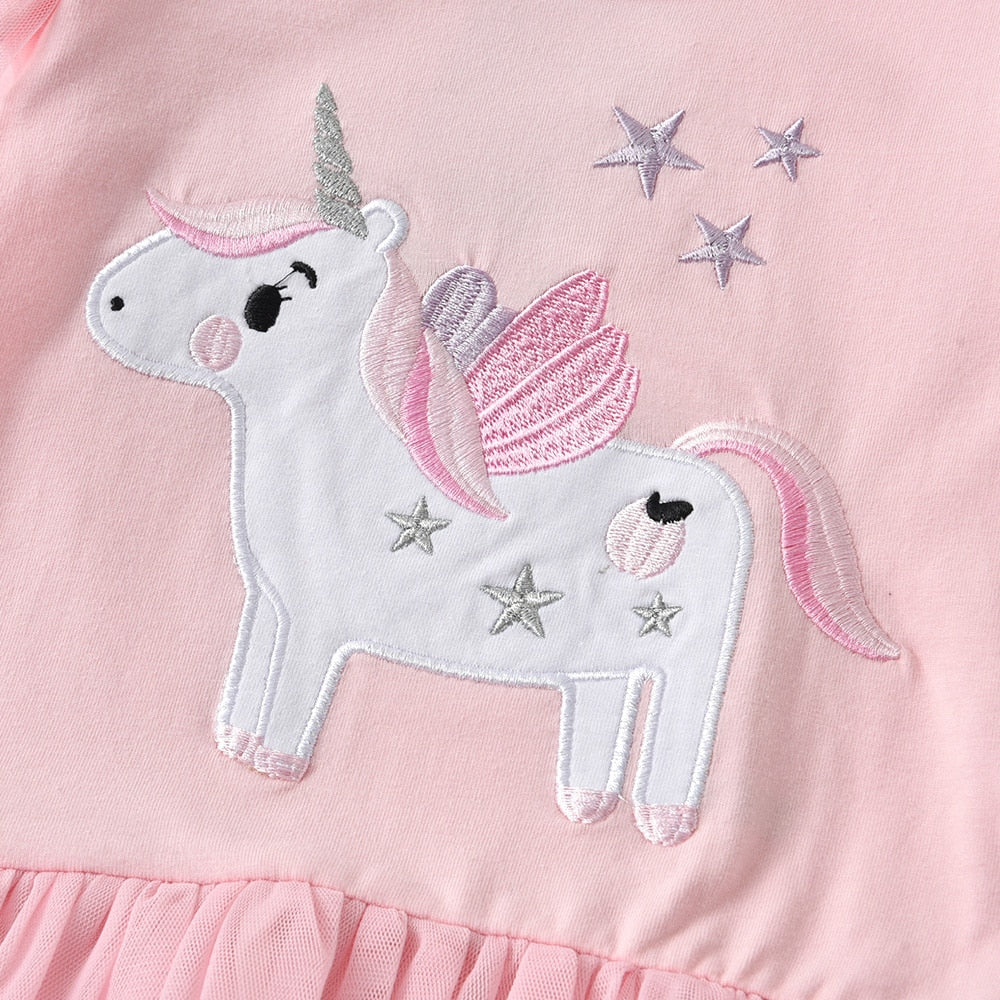 VIKITA Girls Cotton Tees Tops Unicorn Embroidery Long Sleeve T shirts Children Animals Clothing Autumn Spring Cartoon T shirts