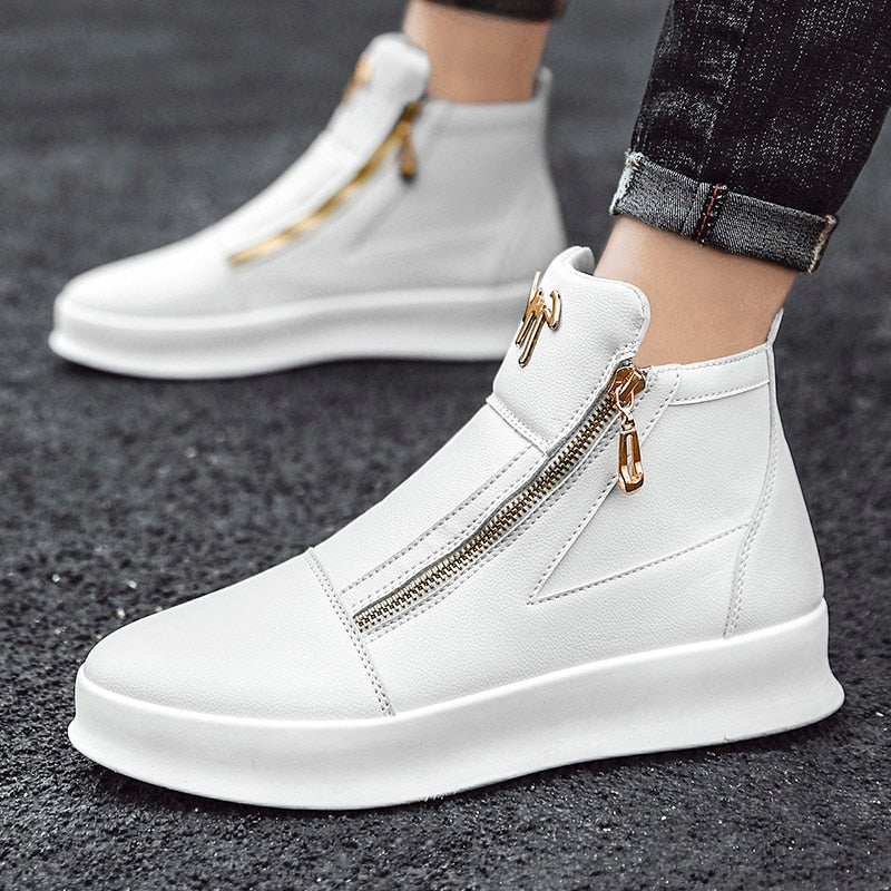 Autumn Men Ankle Boots High-cut Solid Sneakers Zipper Motorcycle Boots Platform Skateboard Sport Trainers Shoes Nightclub Shoes