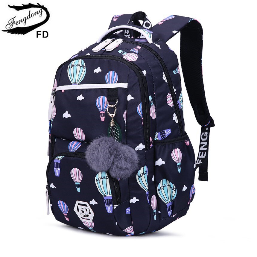 Fengdong cute school bags for teenage girls korean style school backpack for girls fur ball decoration children bag girl gift