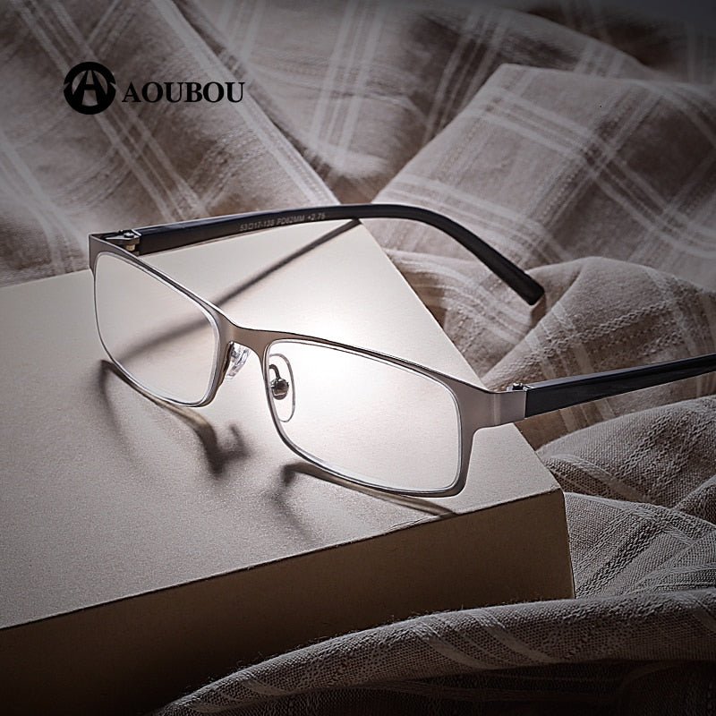 AOUBOU Brand High-End Business Reading Glasses Men Stainless Steel PD62 Leesbril Ochki +1.75+1.25 Degree Gafas De Lectura  AB002