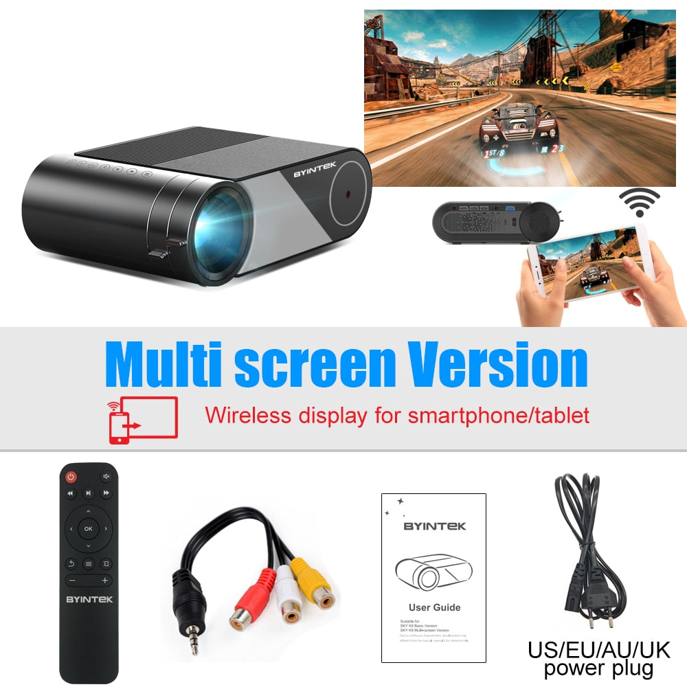 BYINTEK K9 Mini 1280*720P Portable Video Home Theater HD LED Projector for 1080P 3D 4K (Option Multi-Screen For Iphone）