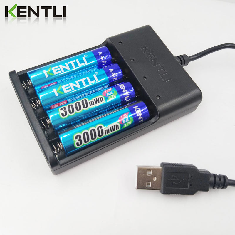 KENTLI  1.5V 3000mWh lithium li-ion AA  aa rechargeable battery +4 Channel polymer lithium li-ion battery batteries charger