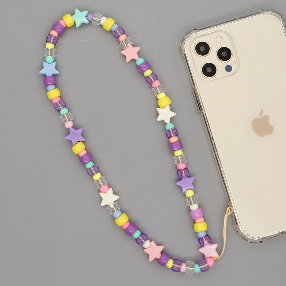 Shinus Heishi Disc Beads Crystal Chain For Phone Mobile Phone Lanyard Smile Cell Phone Chains 2021 LOVE Letter String Wristband