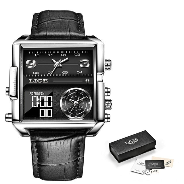 2022 LIGE Digital Watches Mens Top Luxury Brand Waterproof Square Wrist Watch Men Quartz Military Sports Watch Relogio Masculino