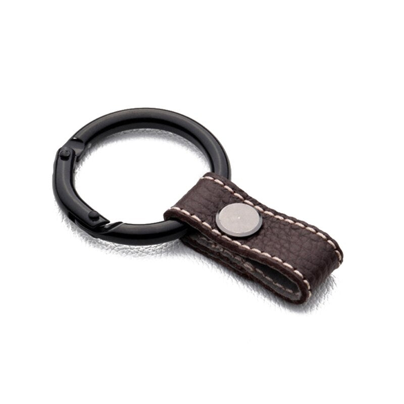 1pc Universal Car Metal Keyring Car Key Holder With Genuine Leather Lanyard Fashionable Keychain Keyring