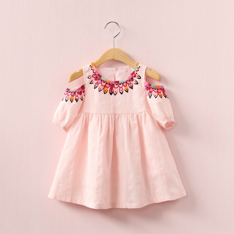 Summer Girls' Dress Round Neck Off-Shoulder Flower Short-Sleeved Costumes Princess Dress Cotton Baby Kids Children'S Clothing