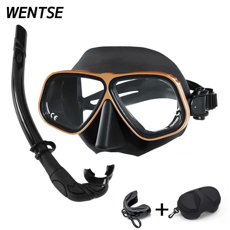 2022 New Free Diving mask Gold rimmed glasses Ultra low volume Snorkeling goggles for scuba dive  for adults free breath diving