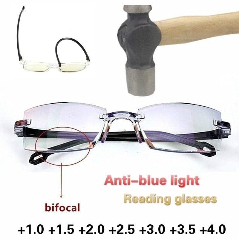 Anti-blue Light Diamond-cut Reading Glasses Presbyopic Glasses  for Women Men Square Frame Rimless High-end Reading Glasses