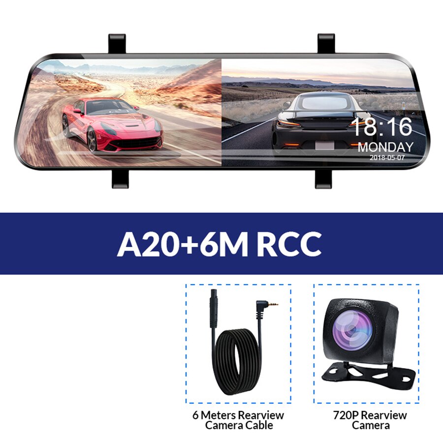 Car DVR Touch Screen Stream Media Dual Lens Video Recorder Rearview mirror Dash cam Front and Rear camera Mirror Black box