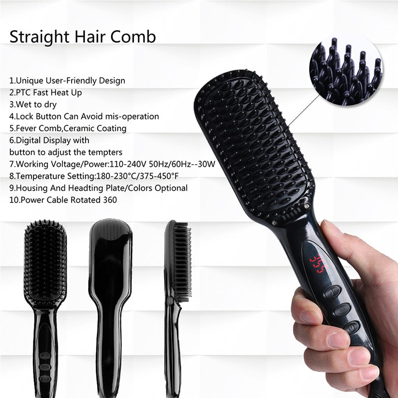 Brush Hair Straightener Heating Comb Straightener Electric Hair Smoothing Brush Hair Straightening Iron Ceramic Comb for Beard