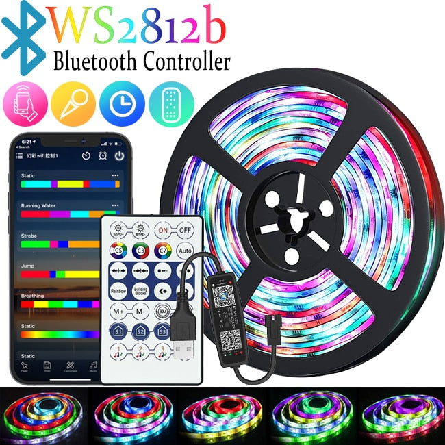LED Strip 1m-30m RGBIC WS2812b Bluetooth App Control Chasing Effect Lights Flexible Tape Diode Ribbon TV BackLight Room Decorate