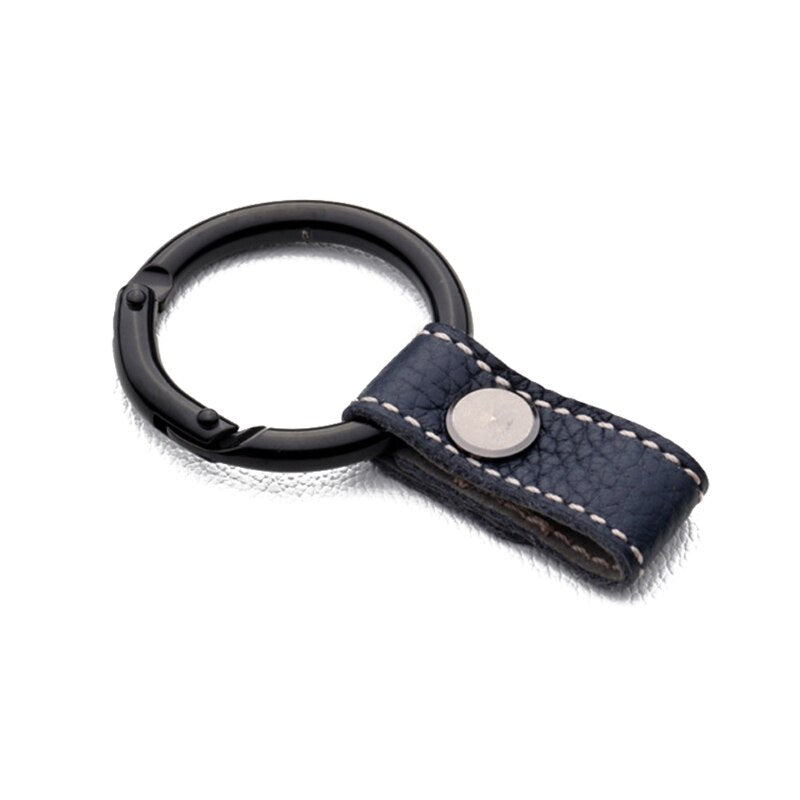 1pc Universal Car Metal Keyring Car Key Holder With Genuine Leather Lanyard Fashionable Keychain Keyring