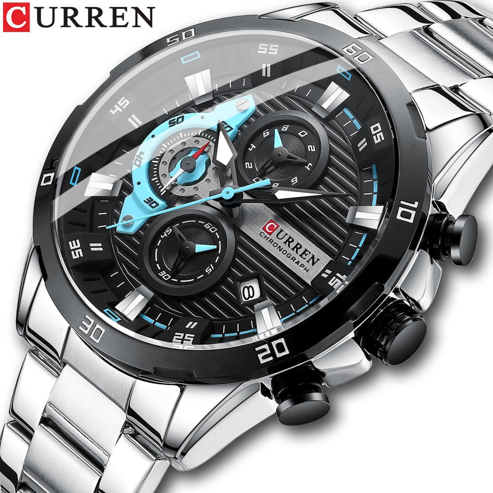 CURREN Stainless Steel Watches for Mens Creative Fashion Luminous Dial with Chronograph Clock Male Casual Wristwatches