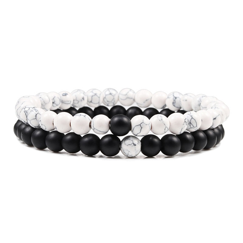 Set Bracelet Couples Distance Black White Natural Lava Stone Tiger Eye Beaded Yoga Bracelets for Men Women Elastic Rope Jewelry