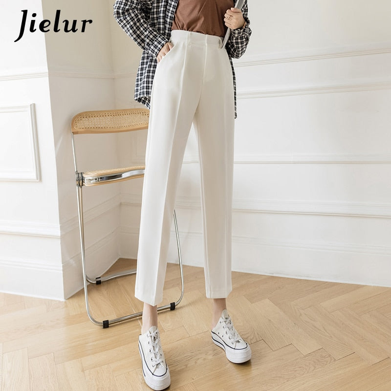 Jielur Fashion Female Pants Spring Straight Black White Khaki Trousers Suits Formal Casual S-XL New Women's Pants Harajuku