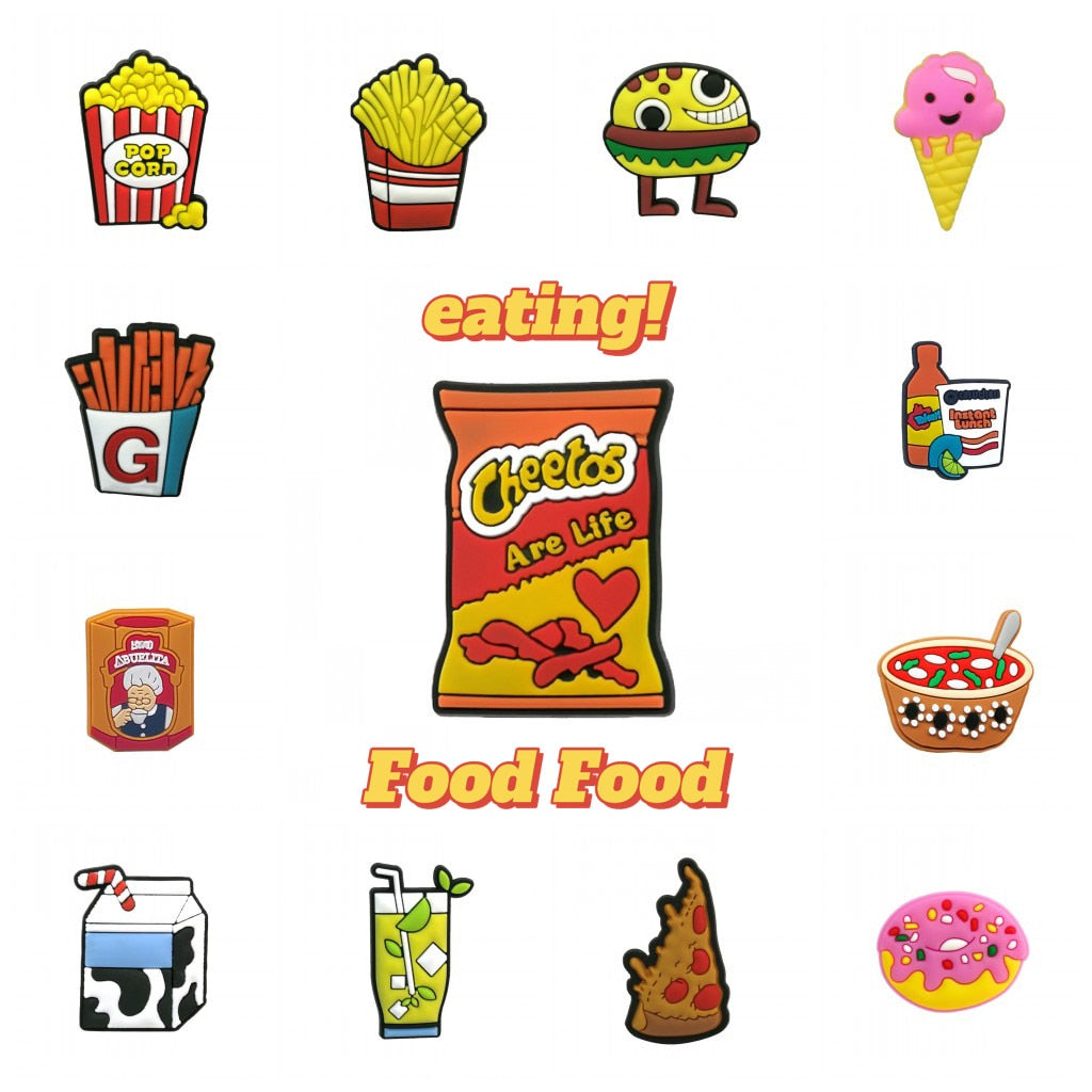 1-21PCS Set Delicious Food PVC Shoe Charms Hamburger French Fries Pizzas Fried Chicken Slipper Accessories Ornament Xmas Gift