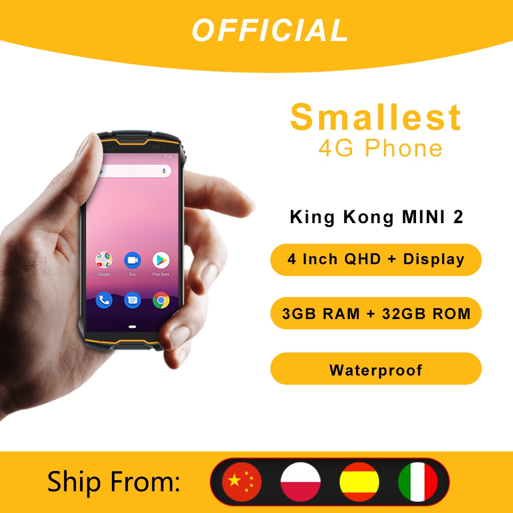 Cubot KingKong MINI2 Waterproof Rugged Phone 4" QHD+ Screen 4G LTE Dual-SIM Face ID Android 10 3GB+32GB 13MP Camera MINI Phone