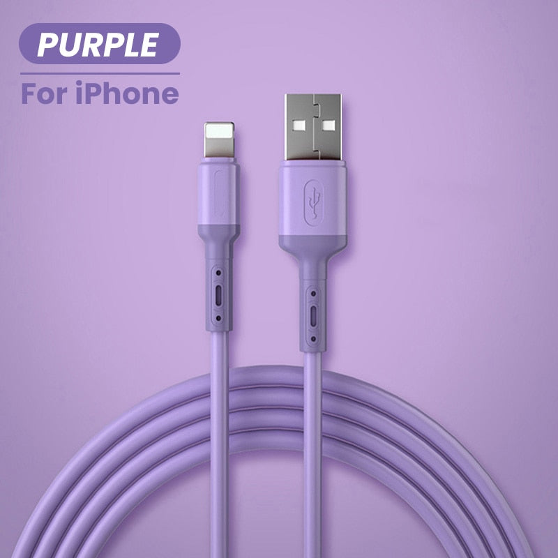 USB Cable For iPhone 12 11 Pro Max X XR XS 8 7 6 6s 5 5s Fast Data Charging Charger USB Wire Cord Liquid Silicone Cable 1/1.5/2M