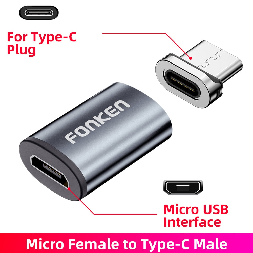FONKEN USB Cable Magnetic Adapter Micro USB Type C Magnetic Charger Connector For iPhone Samsung Usbc 3 in 1 Charging Converter