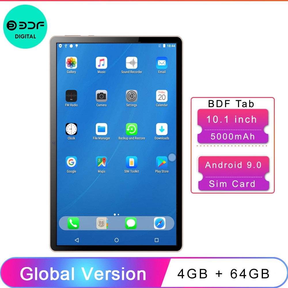Original Tablet Andoid9.0 Tablet 10.1 Inch Octa 8 Core 4GB+64GB 3G 4G LTE SIM Phone Call On Line AI Support Fast Charging Tablet