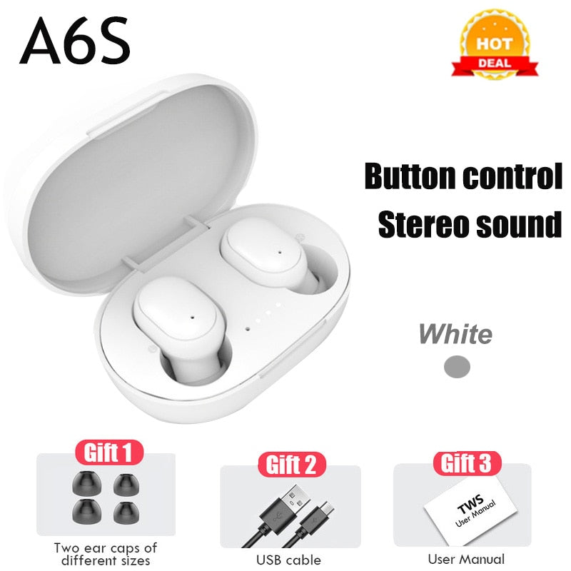 PJD A6S Plus TWS Wireless Bluetooth Headsets Earphones Stereo Headphones Sport Noise Cancelling Mini Earbuds for All Smart Phone