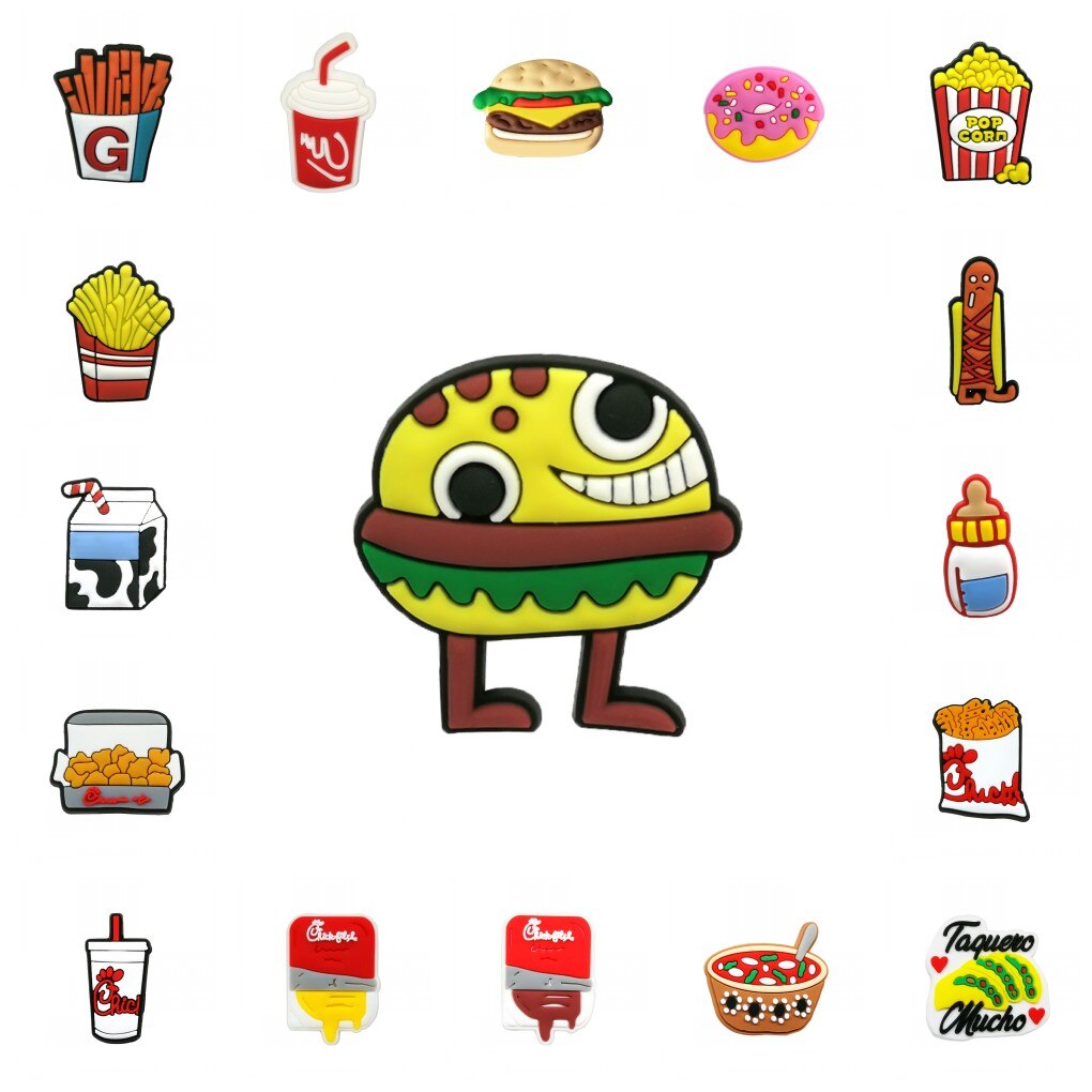 1-21PCS Set Delicious Food PVC Shoe Charms Hamburger French Fries Pizzas Fried Chicken Slipper Accessories Ornament Xmas Gift