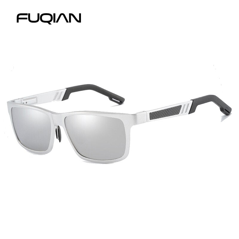FUQIAN Luxury Aluminum Magnesium Polarized Sunglasses Men Classic Square Sun Glasses Blue Shades Driving Sunglass Gafas De Sol