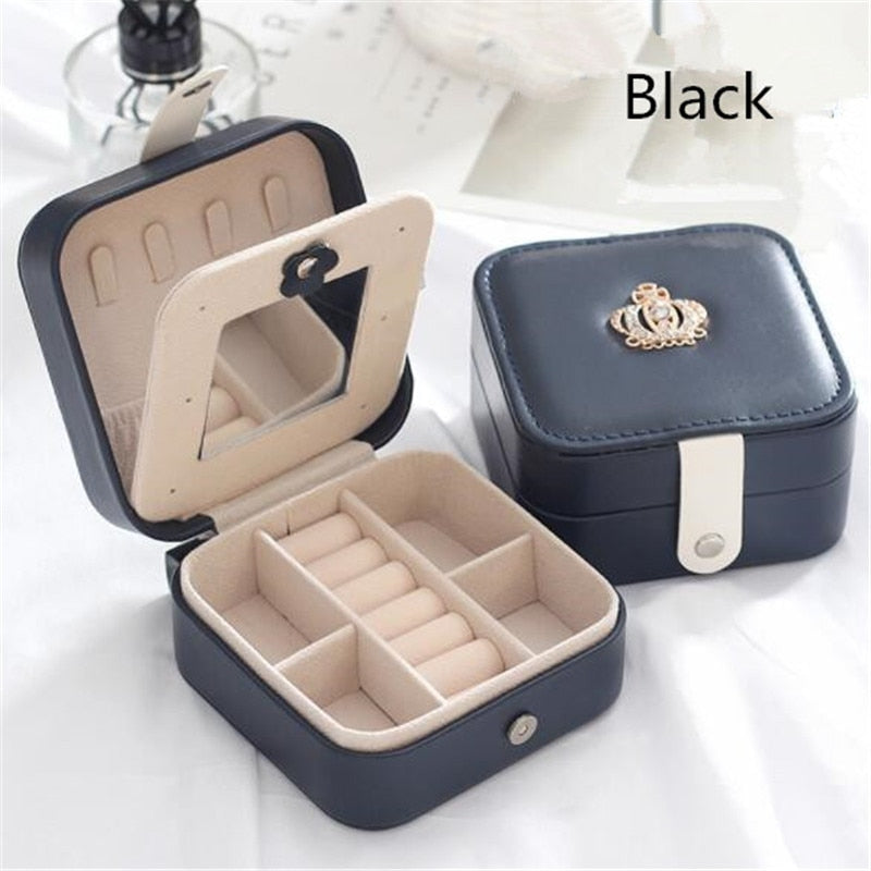 WE New Large Two Layer Jewelry Organizer Box with 56 Stud Jacks Smooth Leather Jewelry Storage Case Display Holder with Lock