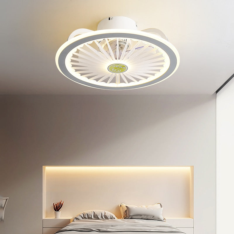 Acrylic intelligent ceiling fan lamp modern design led creative lamp bedroom study restaurant three color remote control ceiling