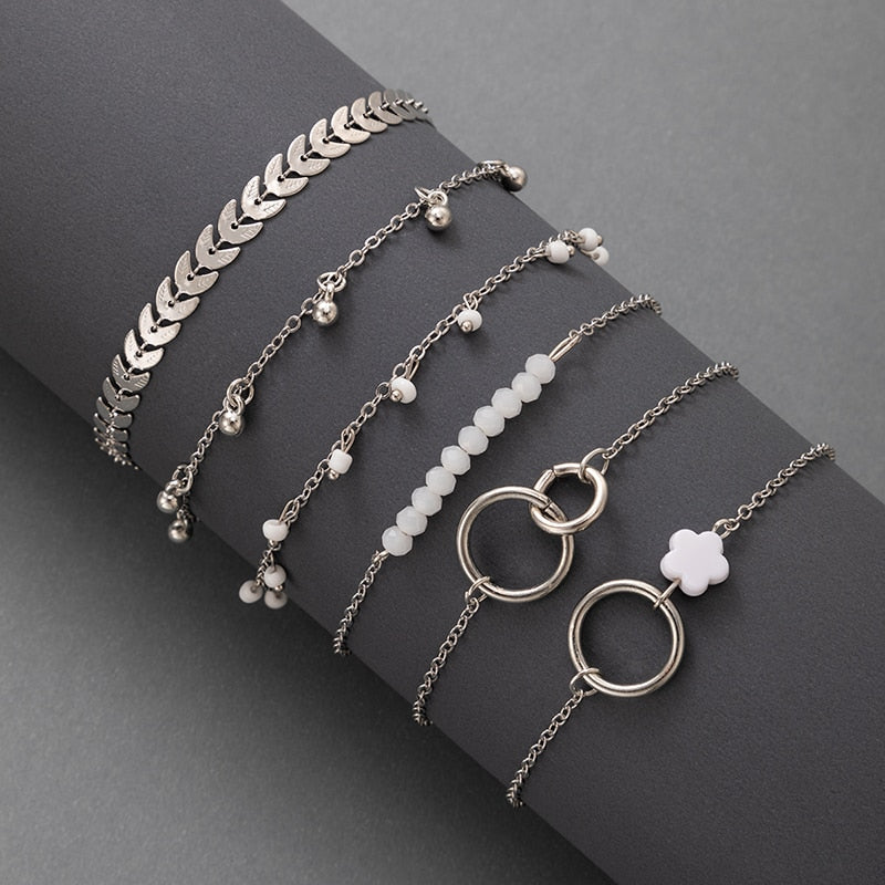 Tocona Bohemian Gold Tassel Bracelets for Women Boho Jewelry Geometric Leaves Beads Layered Hand Chain Charm Bracelet Set 9143