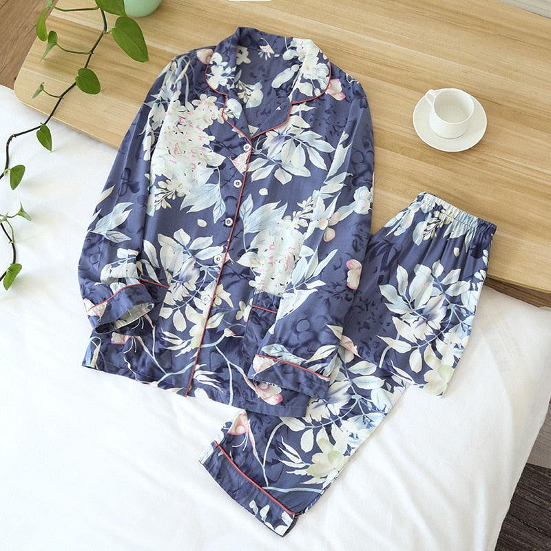 Spring / Summer New 100% viscose long-sleeved trousers ladies pajamas suit 3XL plus size long Sleepwear women's home Nightwear