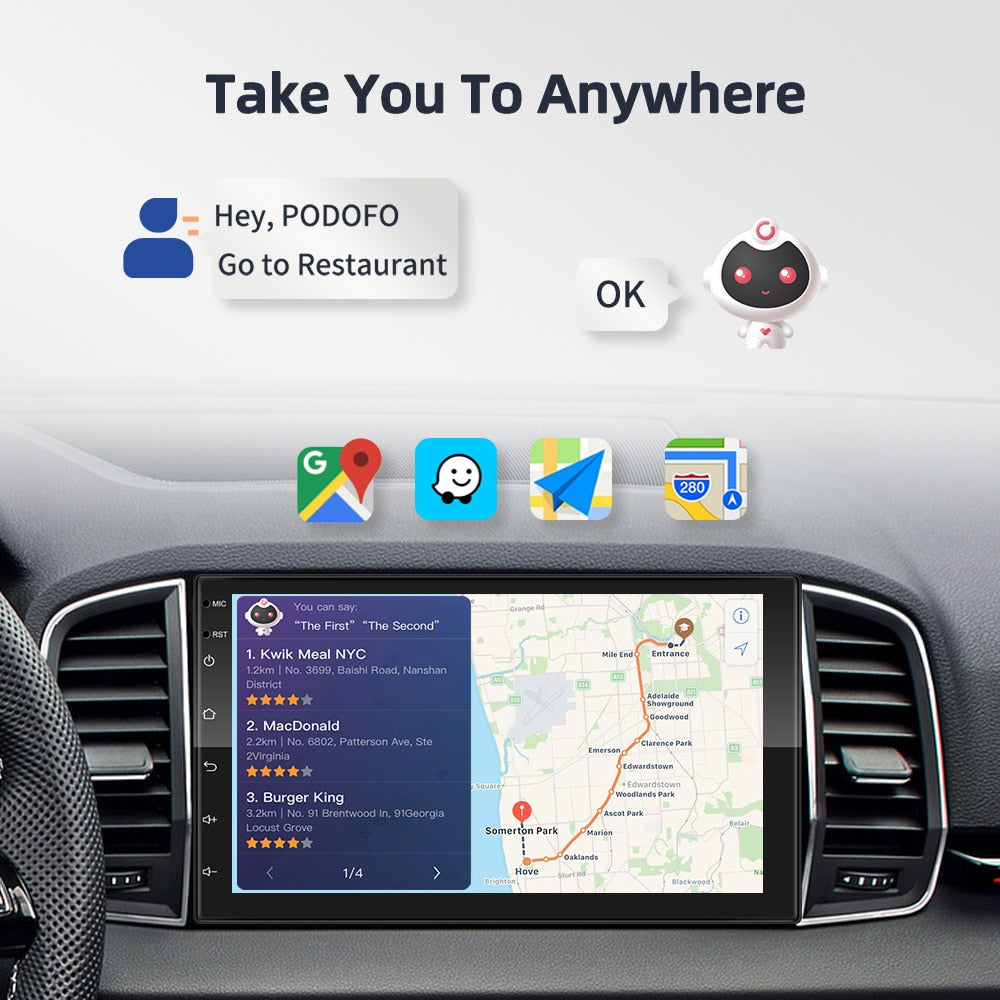 Podofo 8G 128G Car Radio GPS 2 din Android 10.0 Auto Carplay Universal 7" For Volkswagen Nissan Hyundai Toyota Multimedia Player