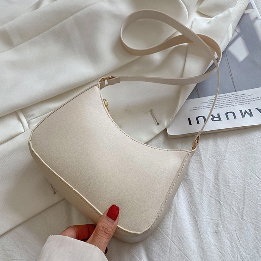2022 New Women's Fashion Handbags Retro Solid Color PU Leather Shoulder Underarm Bag Casual Women Hobos Handbags