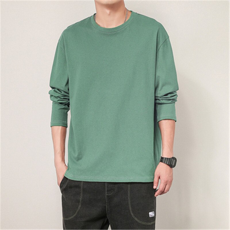 2021 Men's T-shirt Solid Dress Up Man Oversized T-shirt Long Sleeve Pure Color Men Basic T Shirt Male Tops Blouses Pullovers