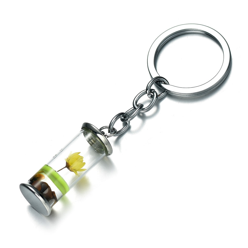 Fashion Natural Eternal Flower Keychain Dried Flower Plants Key Chains Wishing Bottle Keyrings Key Holder Women Bags Accessories