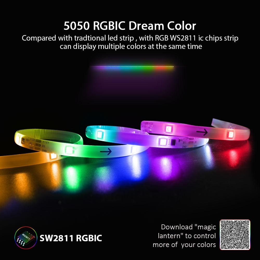 ColorRGB, Dream Color LED Strip Lights,5M Rainbow Waterproof Chasing Multicolor Effect,with Remote Controller, 11 Scene Modes