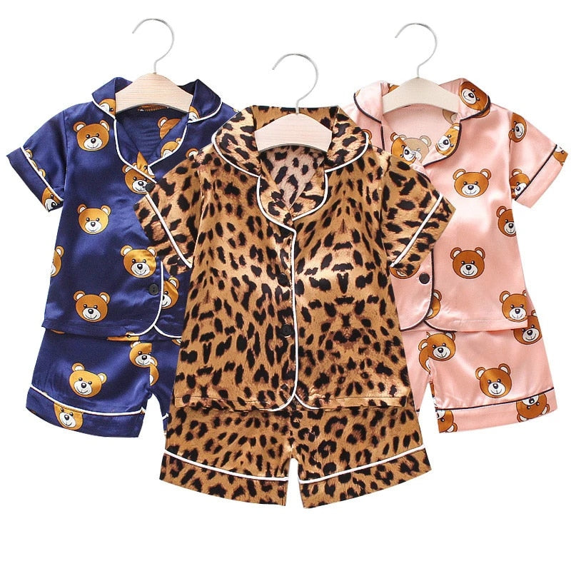 Summer Children's Pajamas Set Baby Boy Girl Clothes Casual Short Sleeve Sleepwear Set Kids Tops+Pants Clothing Sets