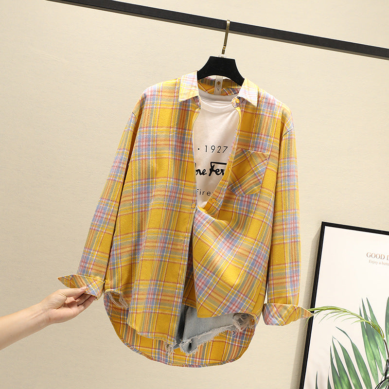 Autumn new ten-color plaid shirt women's long-sleeved loose shirt coat top fashion trend