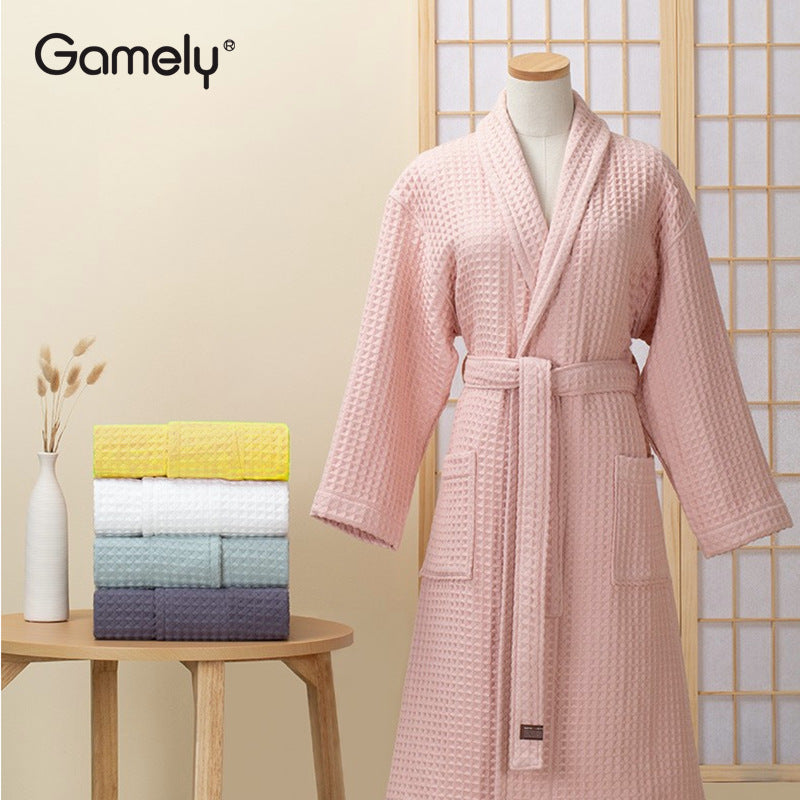 Long cotton bathrobe Huardian nightgown men and women universal water absorbent breathable cotton couple