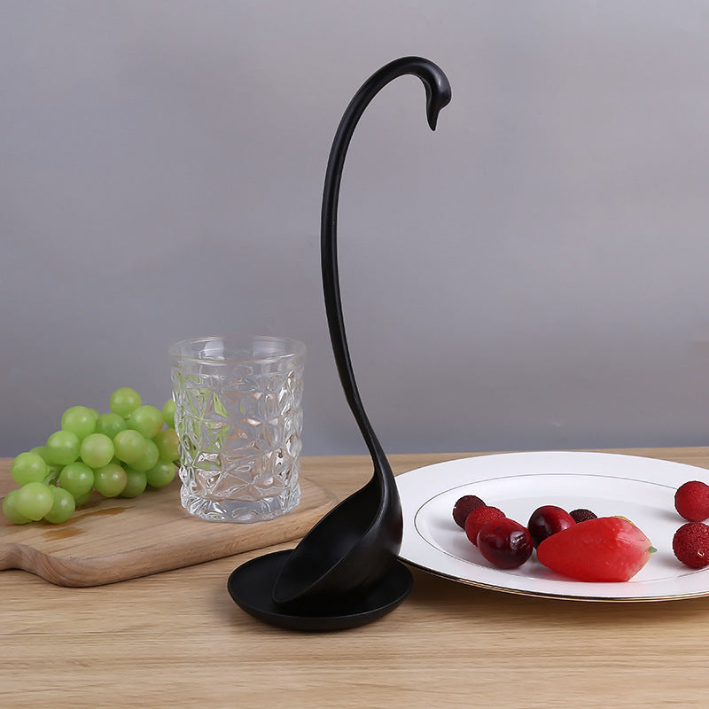 New Swan Shaped Ladle White / Black Ladle Special Design Vertical Swan Spoon Useful Kitchen + Saucer Cooking Tool Wholesale