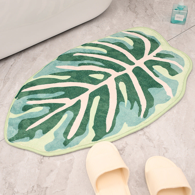 ins new leaf shape imitation cashmere floor mat home bathroom bathroom door bedside absorbent non-slip mat
