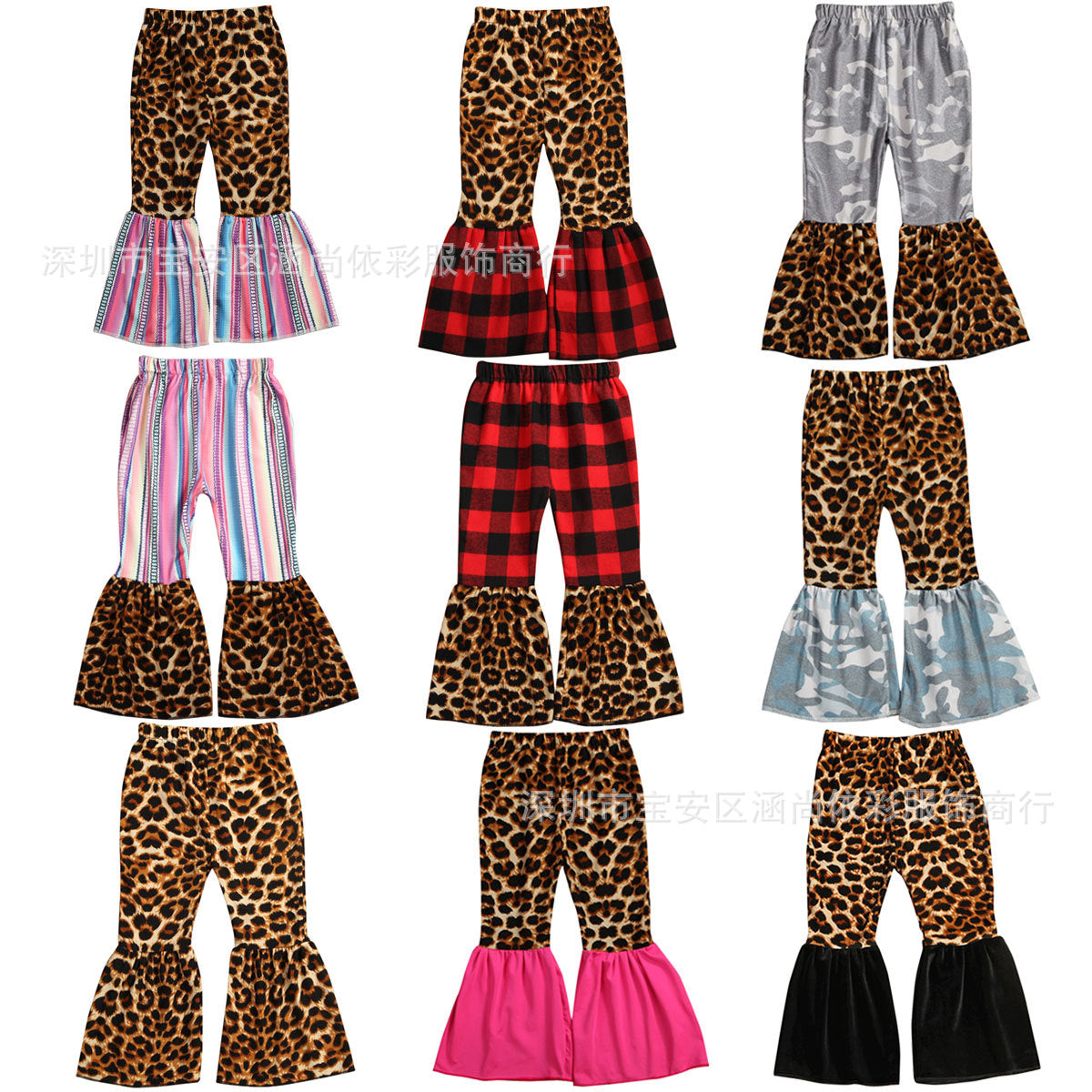 new girls leopard print stitching flared pants nine colors in stock one piece on behalf of