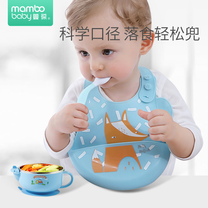 Manbao baby meal bib baby meal pocket silicone super soft waterproof disposable anti-dirty feeding bib manufacturers wholesale
