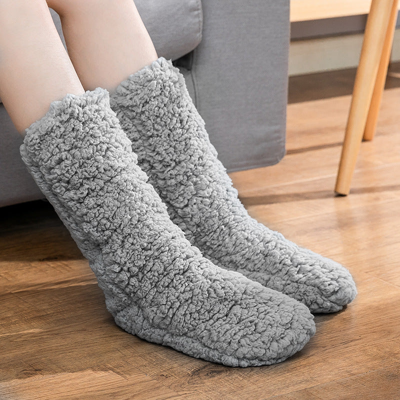 Warm foot socks children autumn and winter plus velvet thick warm floor socks adult sleeping socks coral velvet moon socks