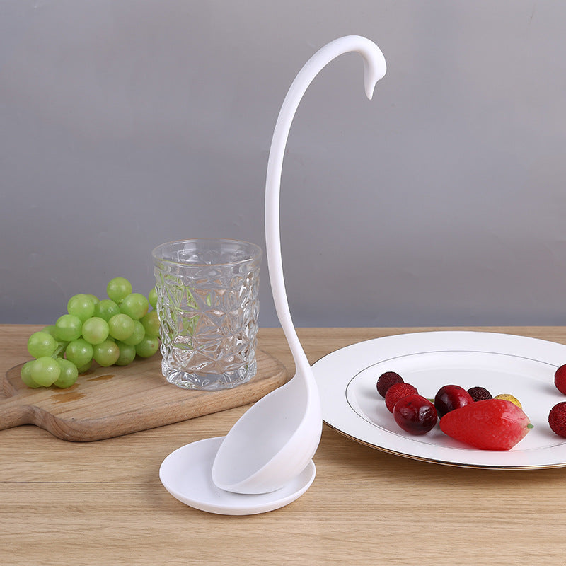 New Swan Shaped Ladle White / Black Ladle Special Design Vertical Swan Spoon Useful Kitchen + Saucer Cooking Tool Wholesale