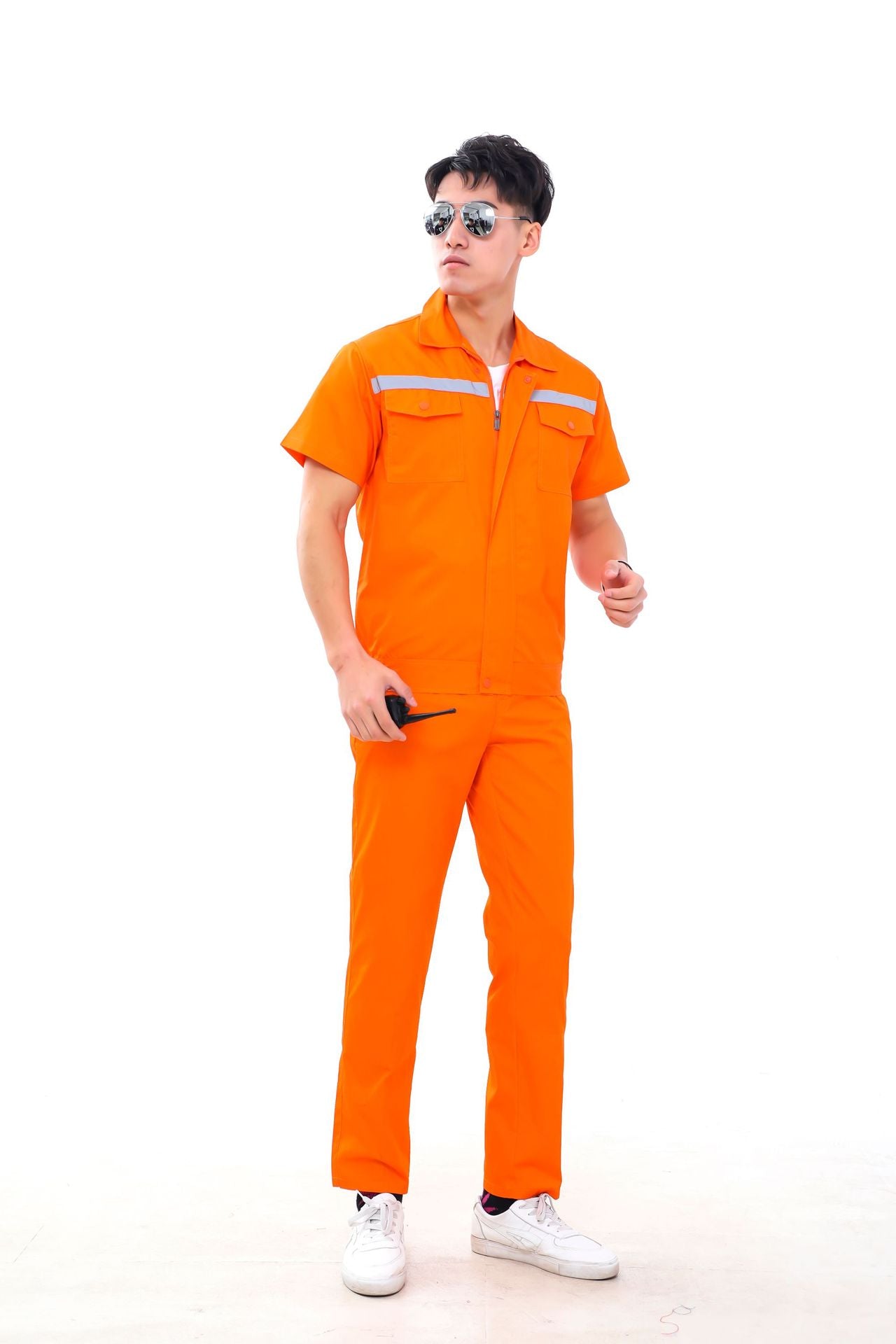 Factory wholesale spring, autumn and summer long and short-sleeved reflective strips overalls suits men and women labor insurance clothing workshop tooling customization